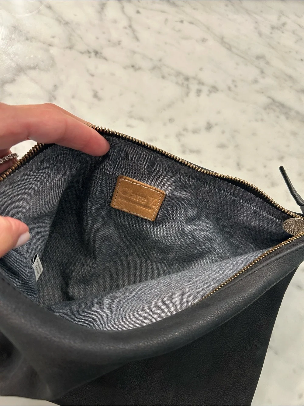 Clare V Flat Tab Nubuck Suede Leather Zipper Top Clutch in Black